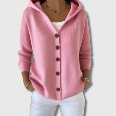 Kaja – Różowy kardigan z kapturem