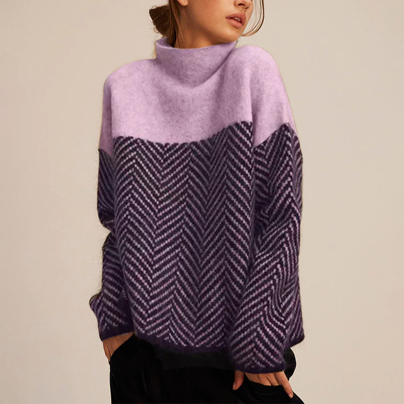 Nora Sweater – Dwukolorowy sweter z geometrycznym wzorem