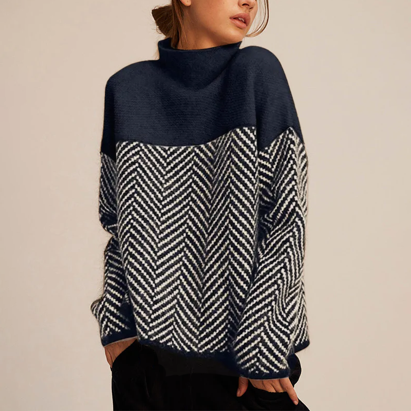 Nora Sweater – Dwukolorowy sweter z geometrycznym wzorem