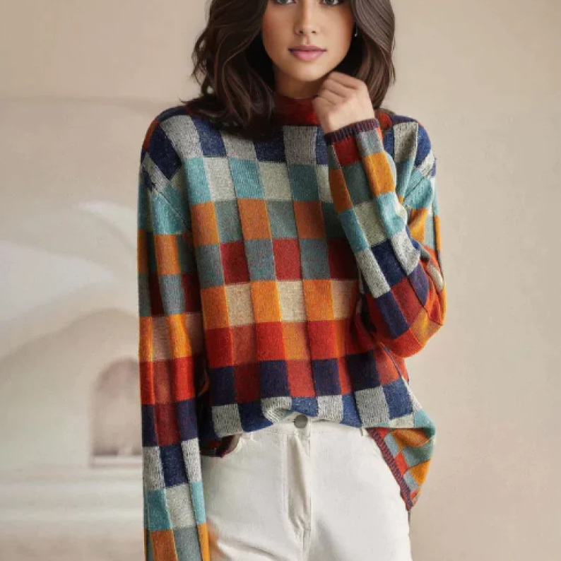 Luna Sweater – Kolorowy sweter w kratę